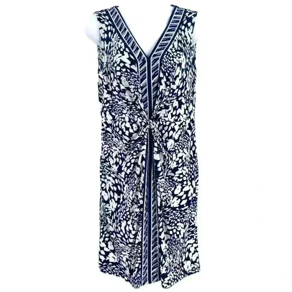 Apt.9 Women's Animal Print Navy White Cinched Waist Sleeveless Dress Size M NWT